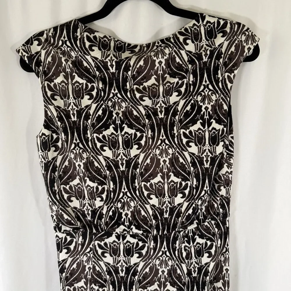 Tory Burch Silk Midi Dress Women's Small White Black Floral Pull On Sleeveless